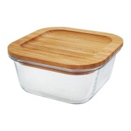 Porta Mantimento 500ml 13cm Hermético Quadrado Com Tampa Bambu